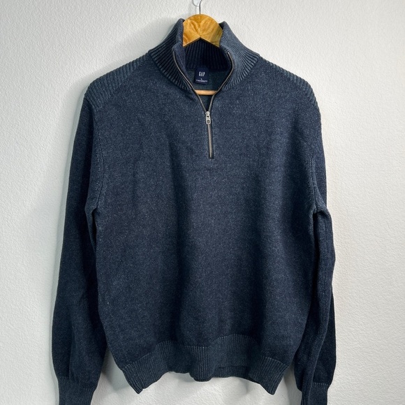 GAP Other - Gap Men’s 1/4 Zip Blue Wool Blend Cardigan Sweater Size L Preppy Classic